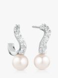 Sif Jakobs Jewellery Ponza Creolo Piccolo Freshwater Pearl and Cubic Zirconia Drop Earrings, Silver