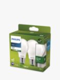 Philips Ultra Efficient 60W A60 E27 LED Classic Bulb, Pack of 2, Warm White