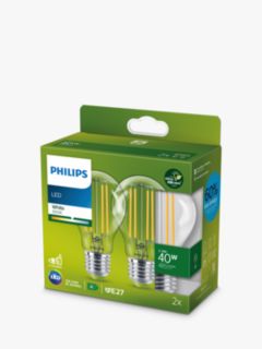 Philips Ultra Efficient 2.3W E27 LED Classic Bulb, Pack of 2, Clear
