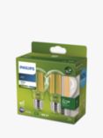 Philips Ultra Efficient 4W E27 LED Classic Bulb, Pack of 2, White/Clear
