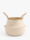 John Lewis Woven Seagrass Laundry Belly Basket, White/Natural