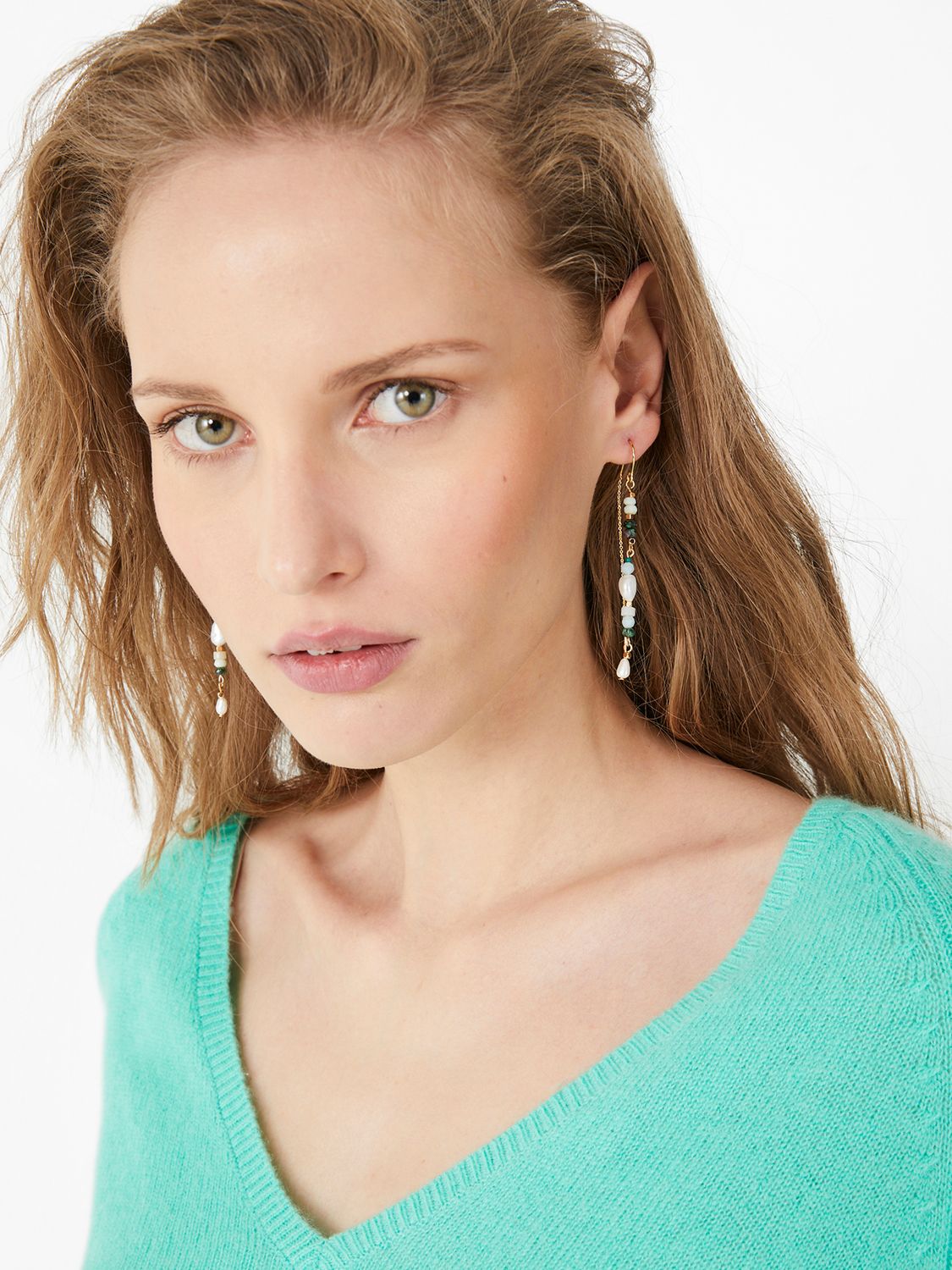 Buy HUSH Azalea Semi Precious Beaded Drop Earrings, Gold/Green Online at johnlewis.com