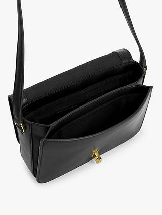 John Lewis Smooth Leather Flapover Cross Body Bag, Blk Leather
