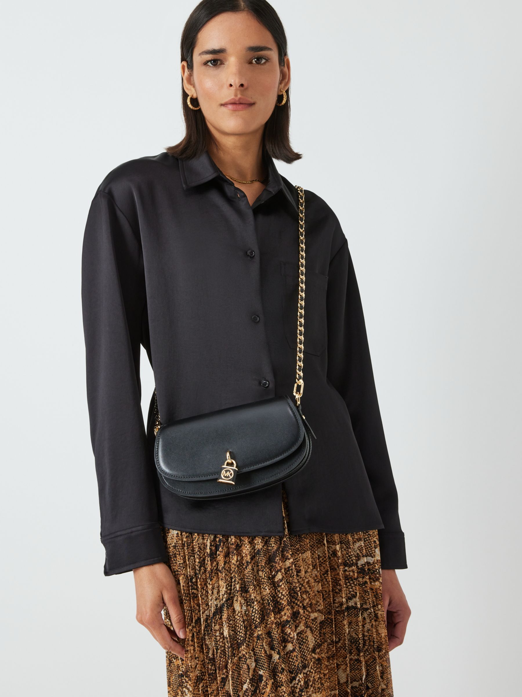 Michael Kors Mila Leather Shoulder Bag, Black at John Lewis & Partners