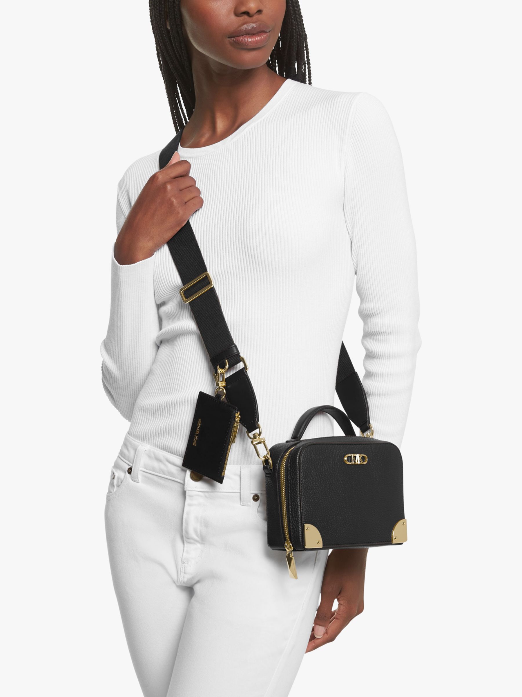 Michael Kors Estelle Leather Cross Body Bag, Black at John Lewis & Partners