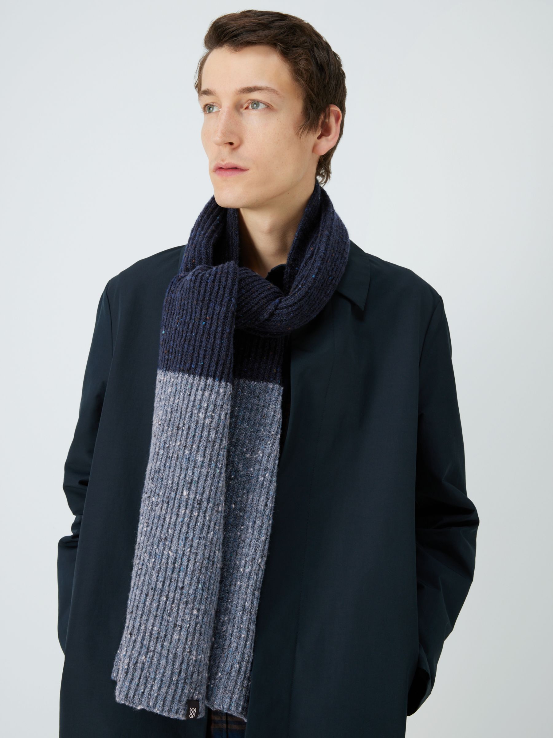 John Lewis Made in UK Donegal Wool Scarf, Navy Blue