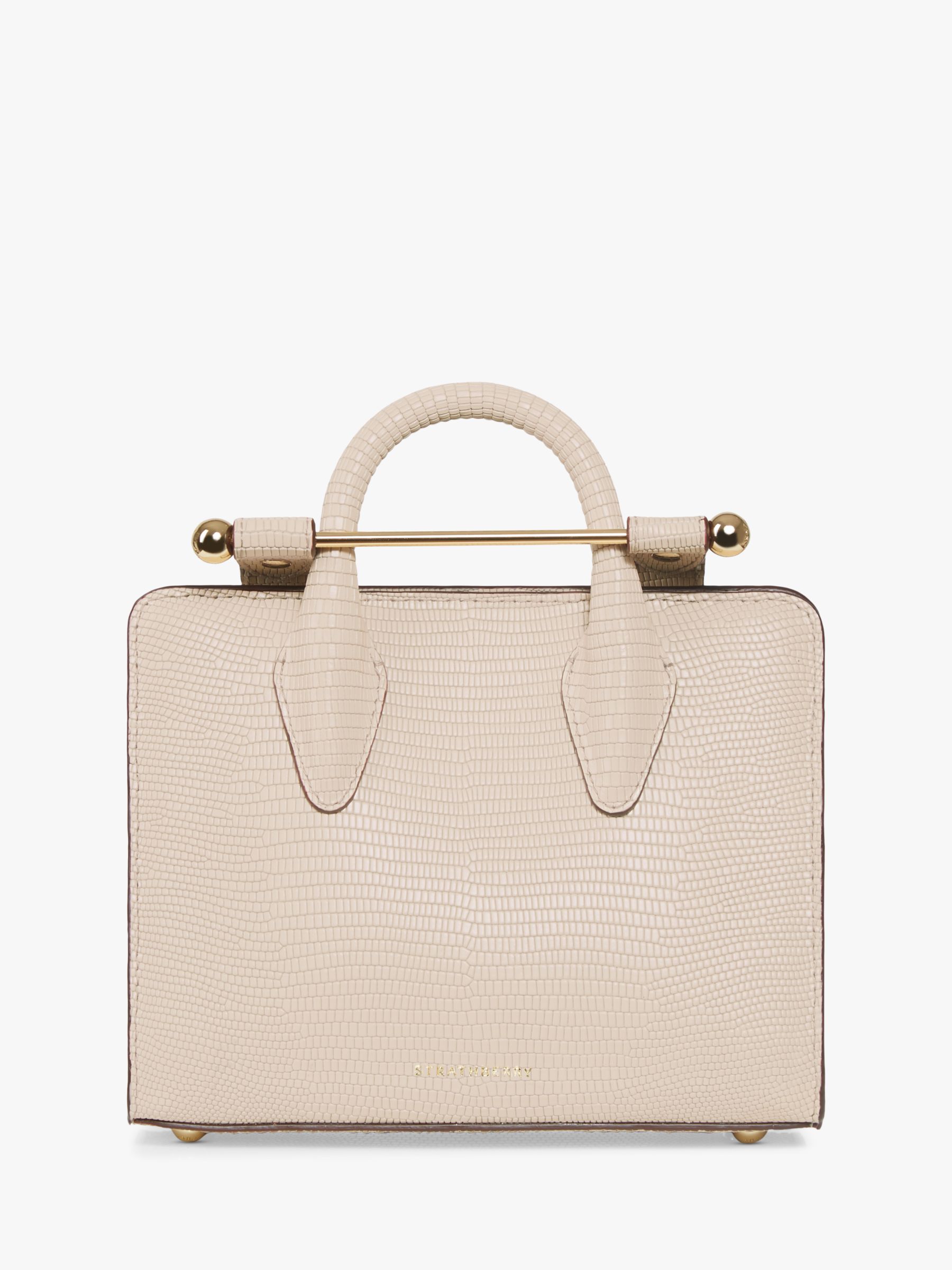 The Strathberry Midi Tote - Top Handle Leather Tote Bag - Cream
