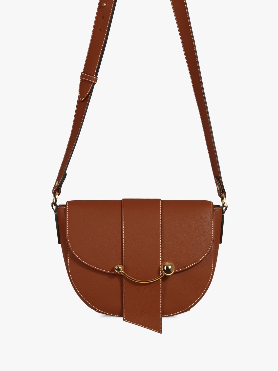 Strathberry Crescent Leather Satchel Bag, Chestnut