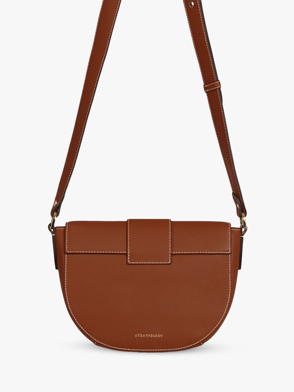 Strathberry Crescent Leather Satchel Bag, Chestnut