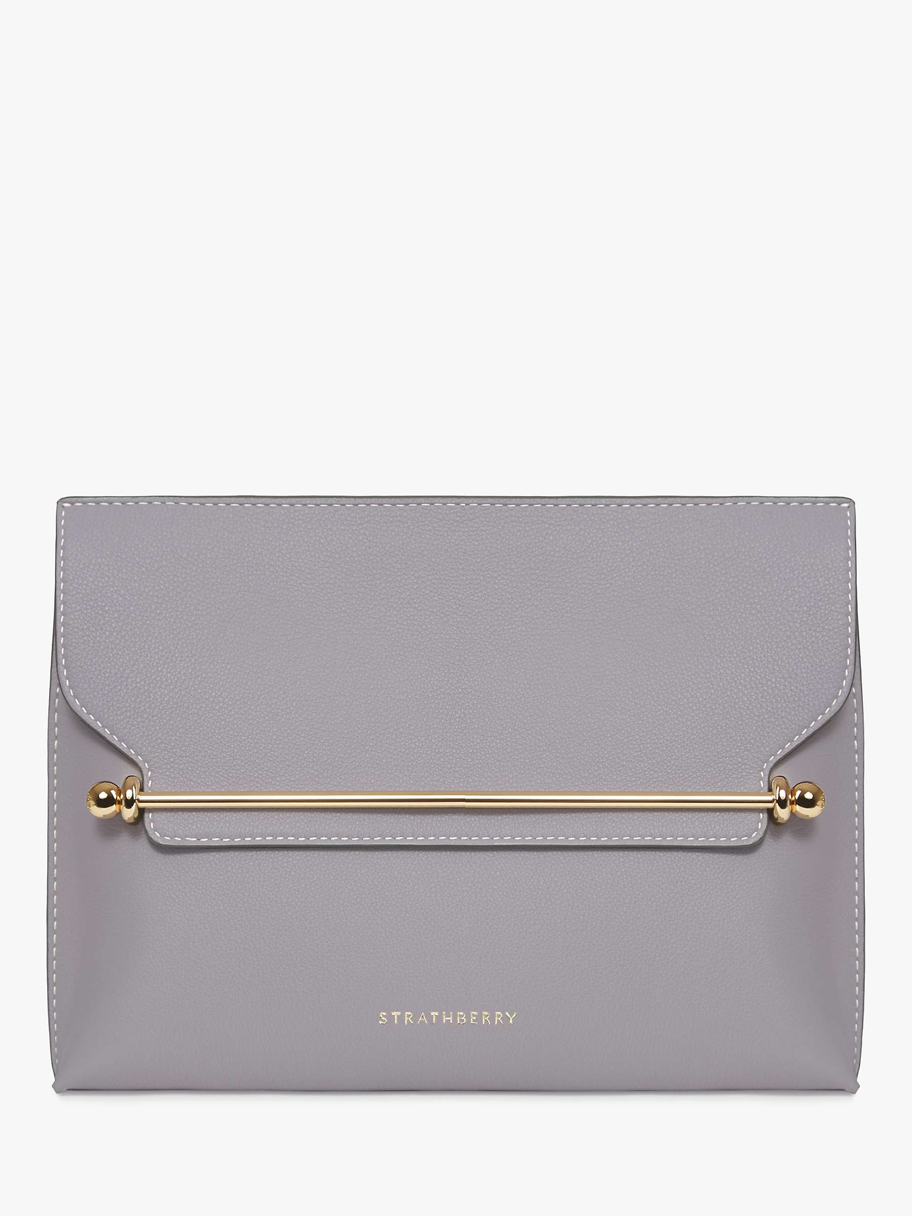 Strathberry Stylist Leather Clutch Bag, Frost Grey/Vanilla at John ...