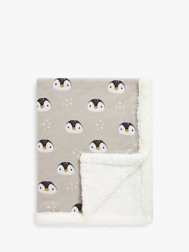 John Lewis Christmas Penguin Sherpa Fleece Baby Blanket 100 x