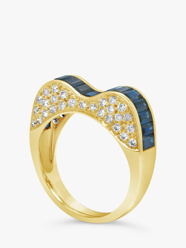 Milton & Humble Jewellery Second Hand 18ct Yellow Gold Undulating Sapphire & Diamond Cocktail Ring