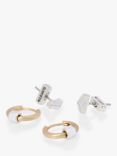 AllSaints Geometric Stud and Huggie Hoop Earrings, Warm Brass/Silver