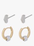 AllSaints Geometric Stud and Huggie Hoop Earrings, Warm Brass/Silver