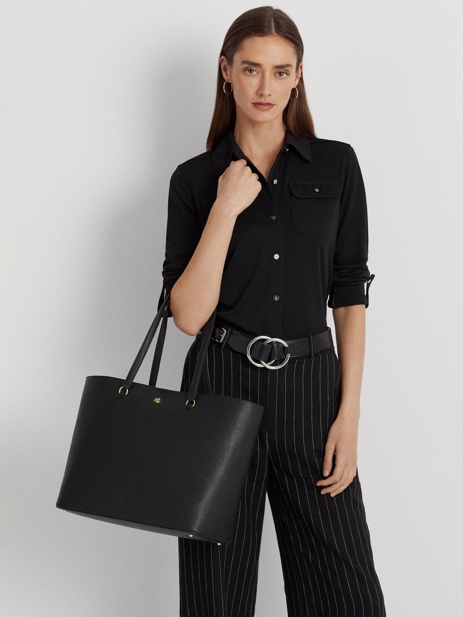 Lauren Ralph Lauren Karly Crosshatch Leather Large Tote Bag, Black at ...