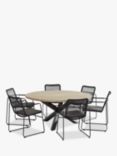 4 Seasons Outdoor Louvre 6-Seater Round Garden Dining Table & Elba Chairs Set, FSC-Certified (Teak Wood), Anthracite