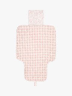 The Little Tailor Baby Woodland & Gingham Travel Changing Mat, Rose Pink