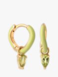 Astrid & Miyu Enamel Olivine Charm Huggie Hoop Earrings, Gold