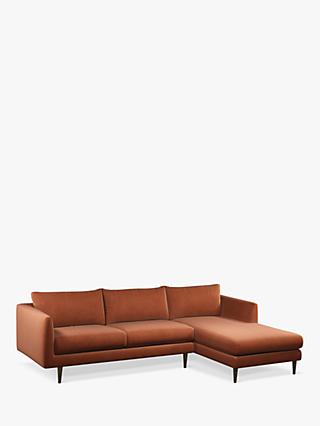 Latimer Range, John Lewis + Swoon Latimer Large 3 Seater RHF Chaise End Sofa, Dark Leg, Rust Velvet
