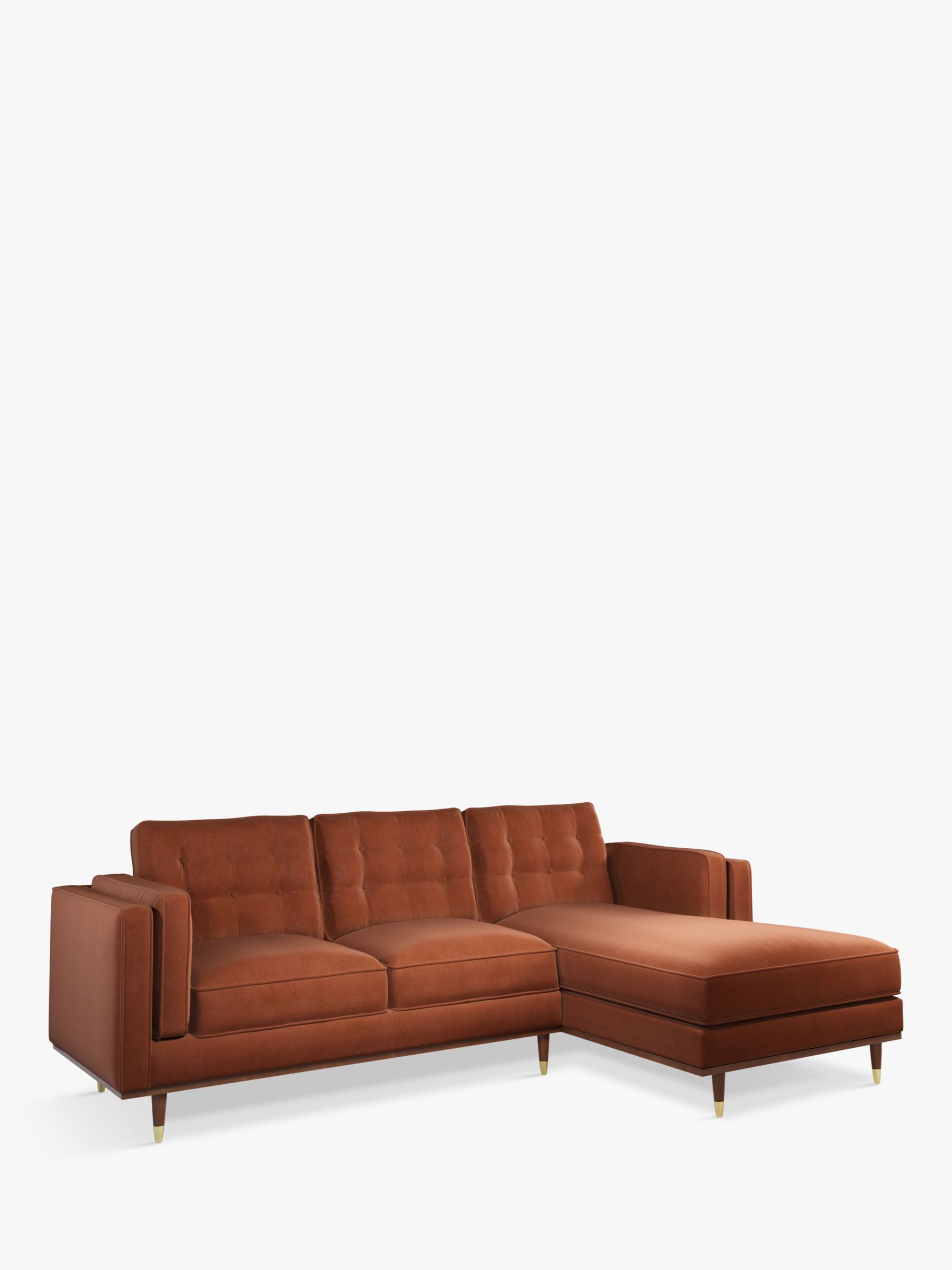 Lyon Range, John Lewis + Swoon Lyon Grand 3 Seater RHF Chaise Sofa, Dark Leg, Rust Velvet