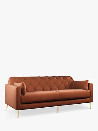 Mendel Range, John Lewis + Swoon Mendel Large 3 Seater Sofa, Metal Leg, Rust Velvet