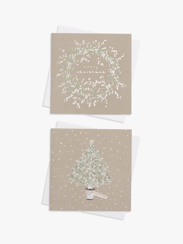 John Lewis Mistletoe Wreath & Tree Large Charity Christmas Cards, Box of 8