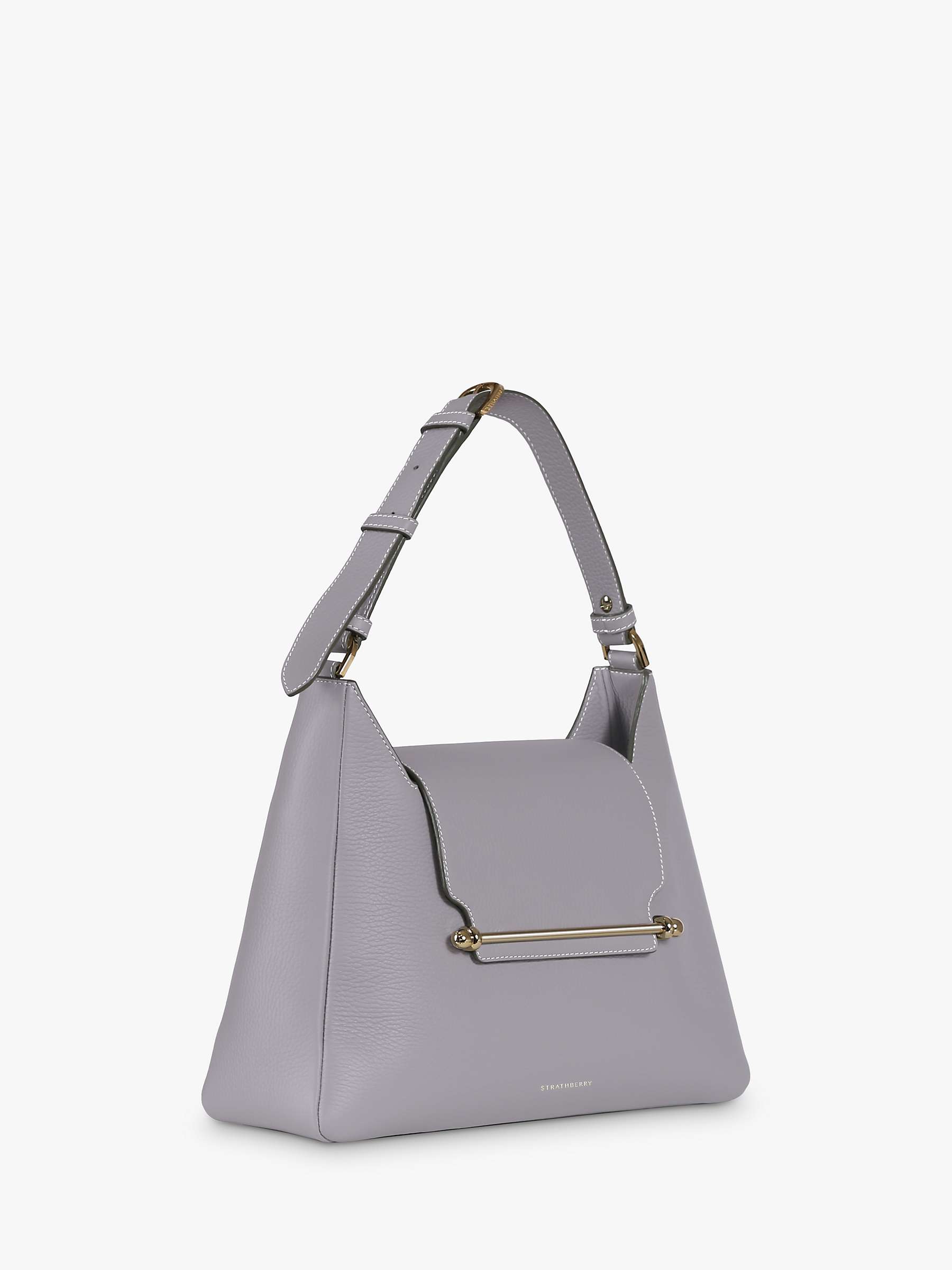 Strathberry Multrees Leather Hobo Bag, Frost Grey/Vanilla at John Lewis ...