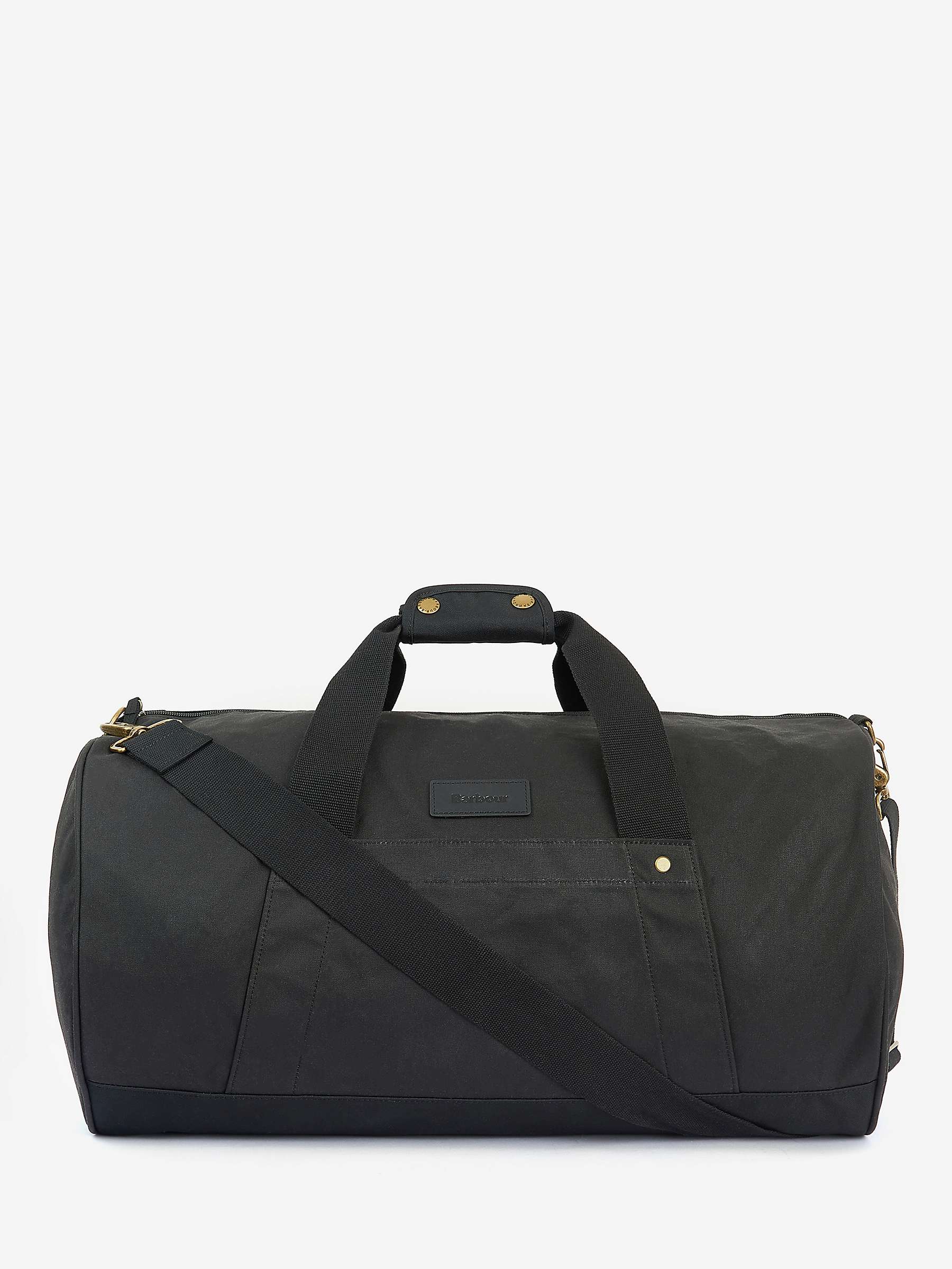 Barbour Barrell Wax Cotton Holdall, Black at John Lewis & Partners