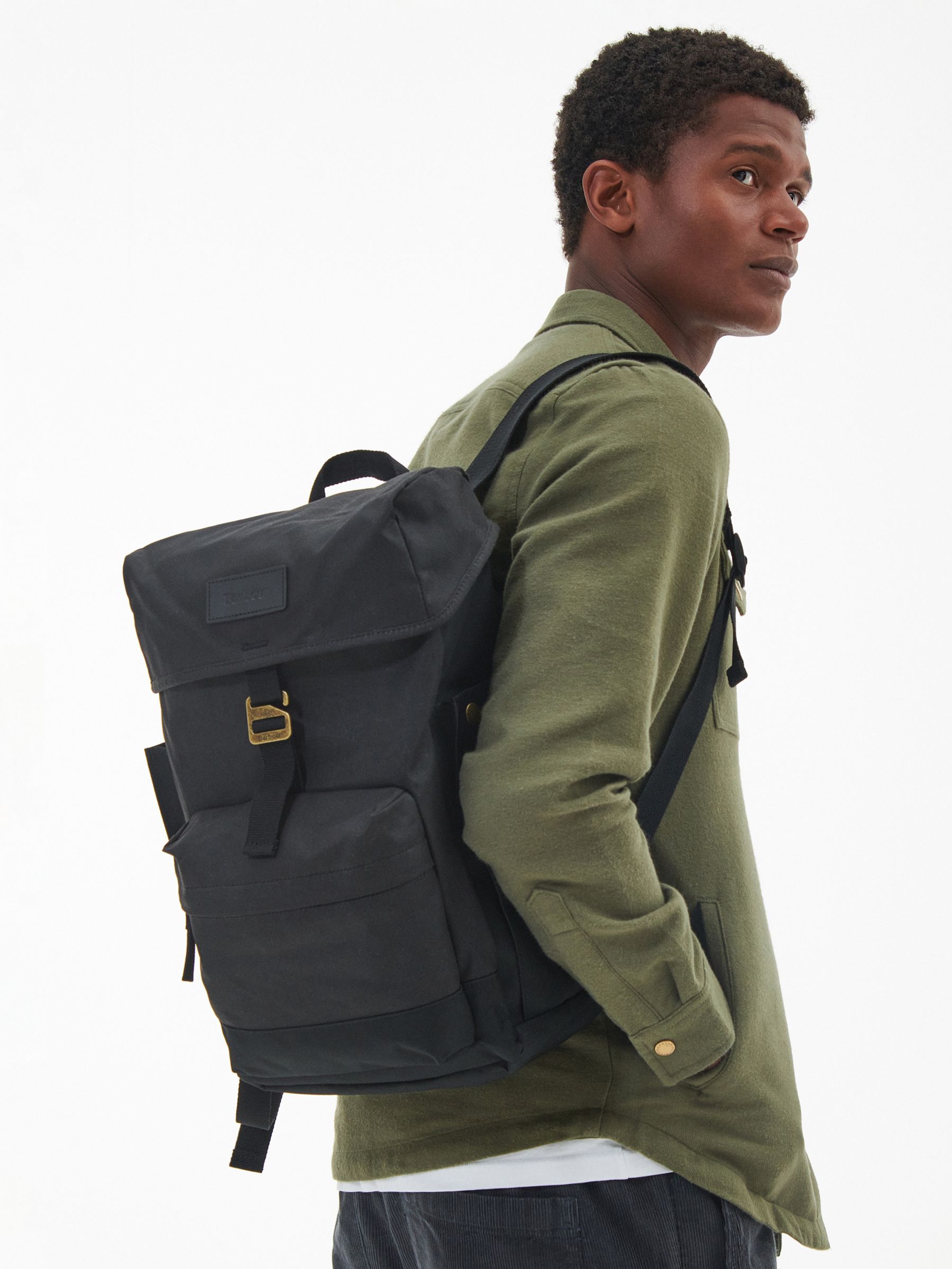 Barbour Essential Wax Backpack, Black at John Lewis & Partners