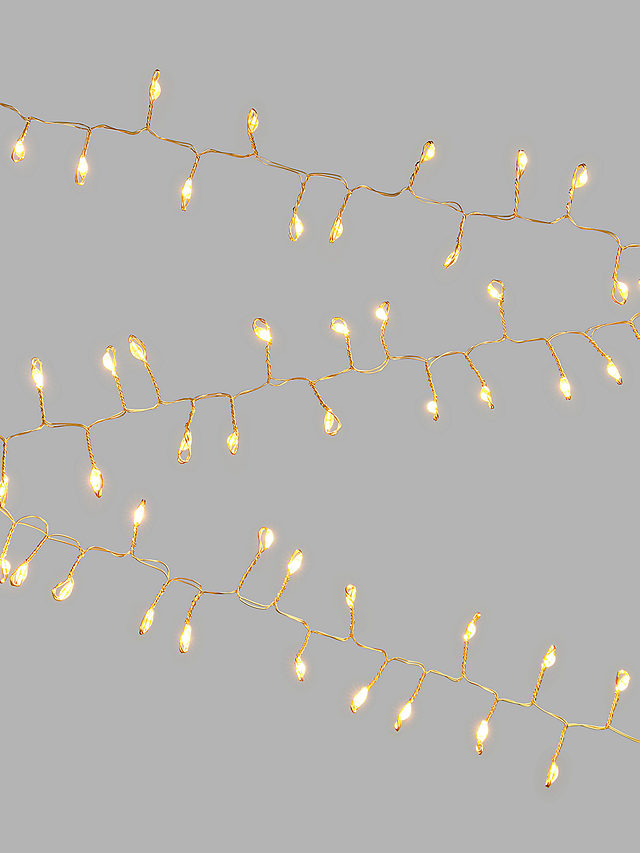 John Lewis 100 LED Cluster Lights, Gold Wire / Warm White, L1.5m