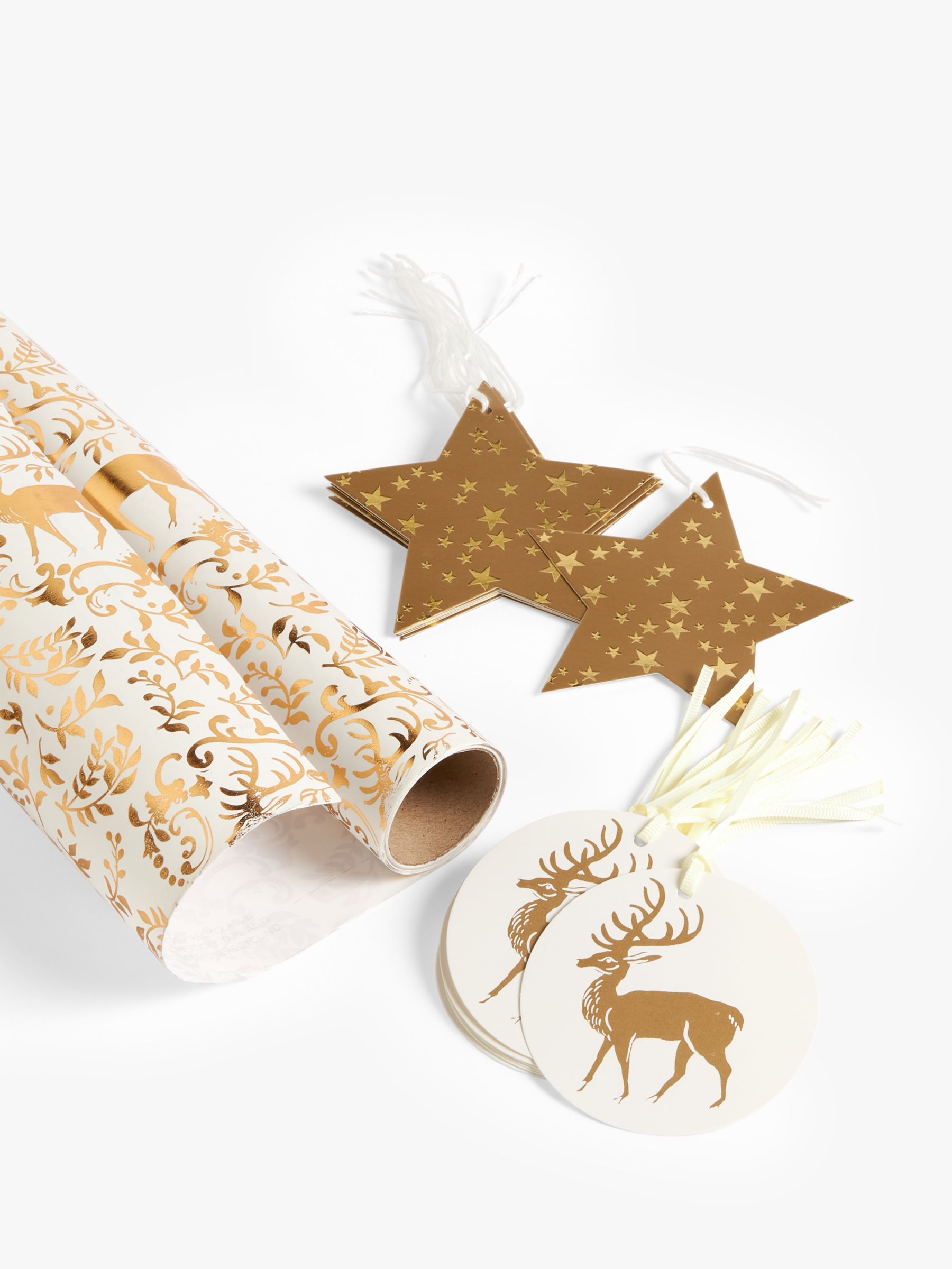 John Lewis Gold Gift Bag & Heart Tissue Paper Gift Wrap Set