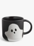 John Lewis Halloween Ghost Stoneware Mug, 400ml, Black/White