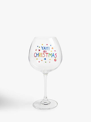 John Lewis Christmas Slogan Gin Glass, 680ml, Clear/Multi
