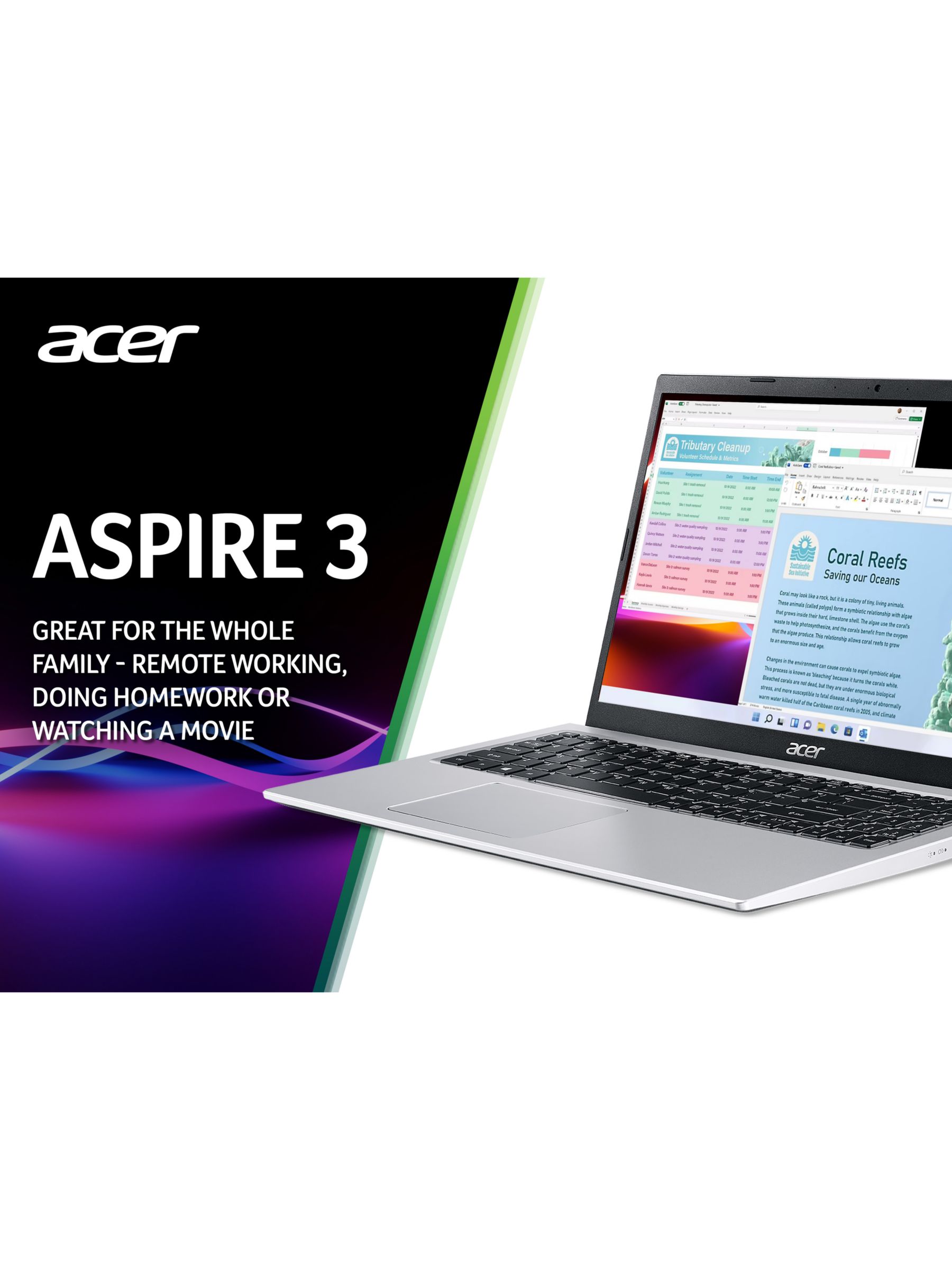 Acer Aspire 3 Laptop, Intel Core i3 Processor, 8GB RAM, 256GB SSD, 15.6  Full HD, Silver