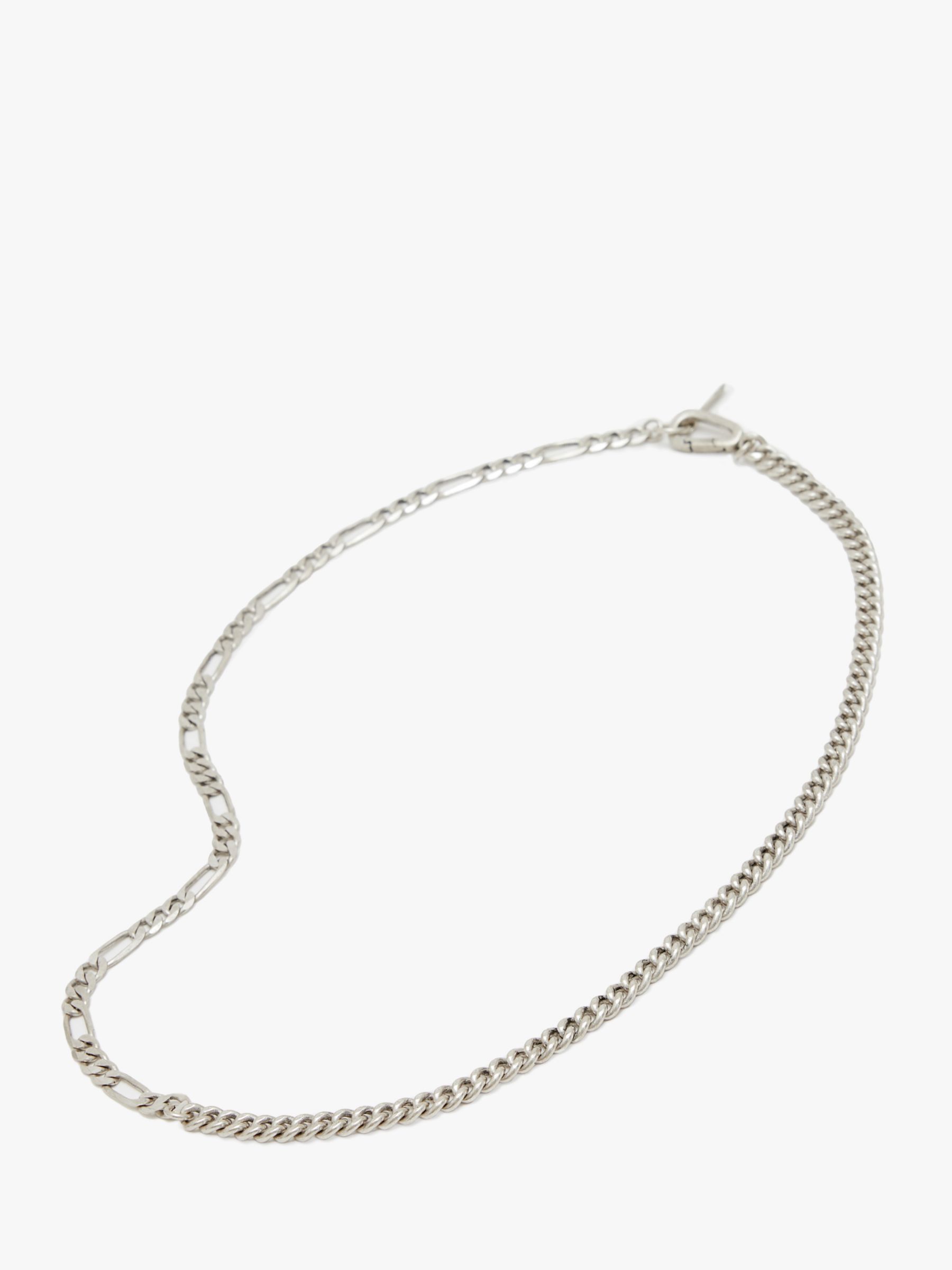AllSaints Men's Mixed Figaro & Curb Chain Necklace, Warm Silver at John ...