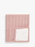 John Lewis Cable Knit Sherpa Fleece Baby Blanket, Pink