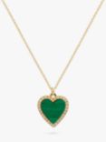 Melissa Odabash Malachite and Crystal Heart Pendant Necklace, Gold/Green
