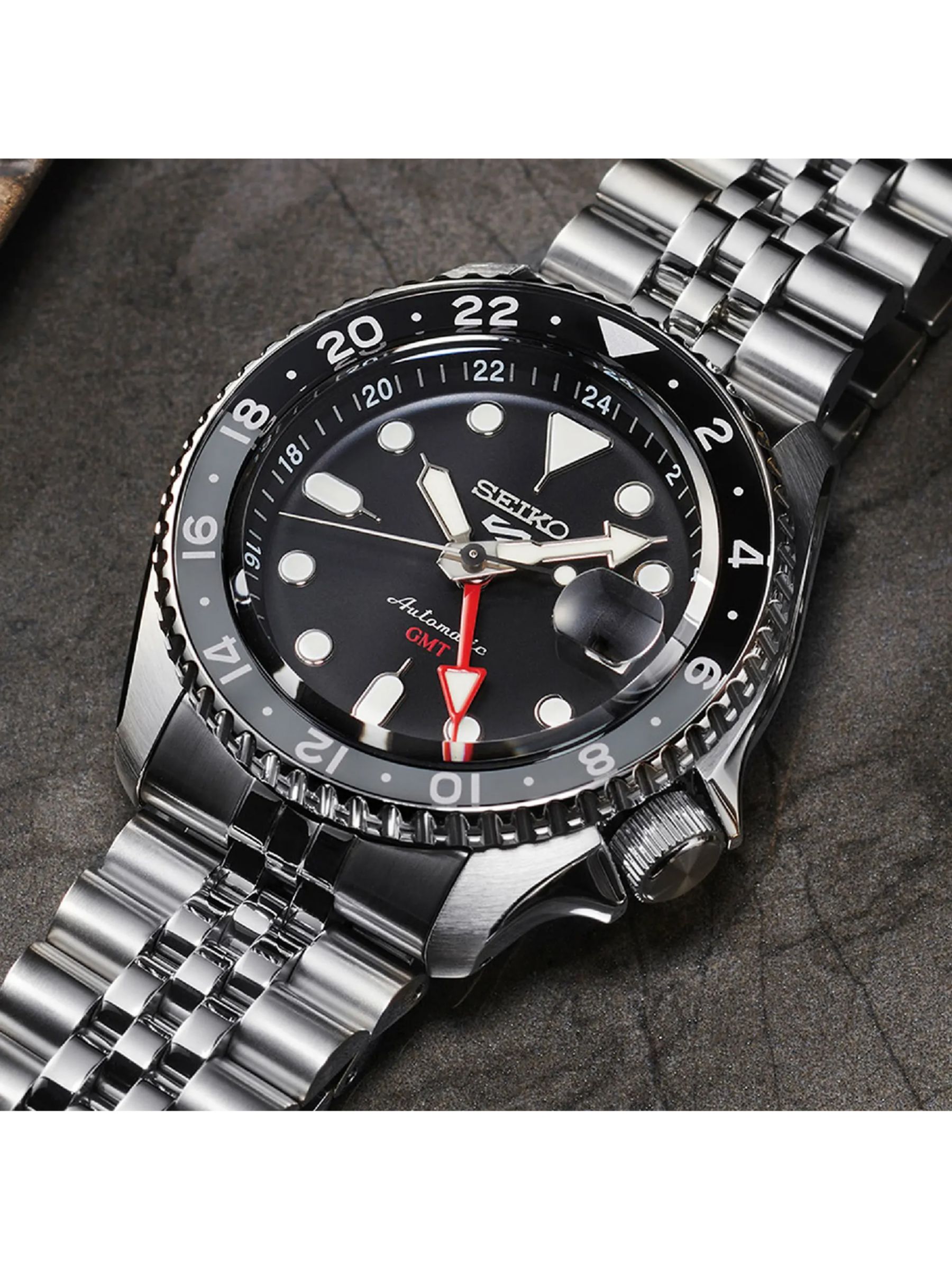Seiko SSK001K1 Men's 5 Sport Series Automatic Date Bracelet Strap Watch, Silver/Black