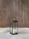 Nkuku Kaso Brass Lantern Candle Holder, Antique Brass