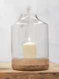 Nkuku Idha Mango Wood Tapered Hurricane Lantern Candle Holder, Natural, Small