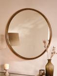 Nkuku Almora Round Metal Wall Mirror, 88cm, Antique Brass