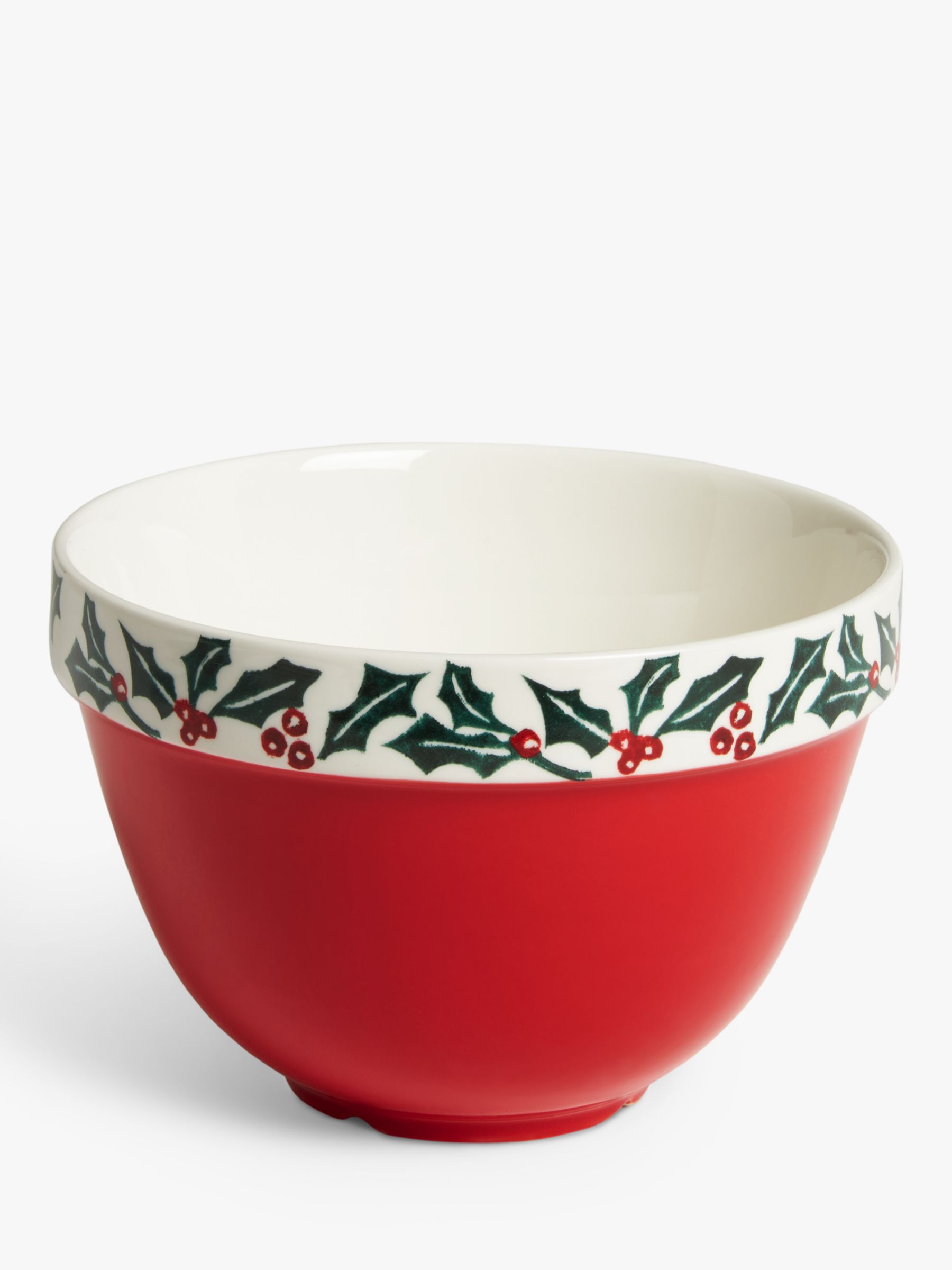 John Lewis Christmas Holly Fine China Pudding Basin, Red