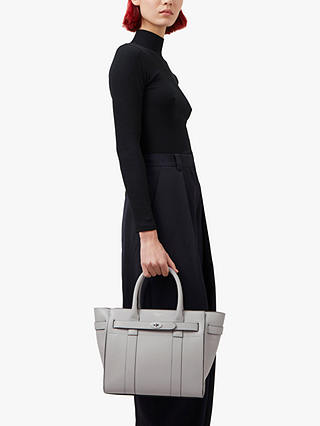 Mulberry Small Bayswater Zipped Classic Grain Leather Tote Bag, Pale Grey