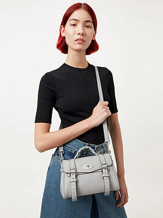 Mulberry Mini Alexa Heavy Grain Leather Cross Body Bag, Pale Grey