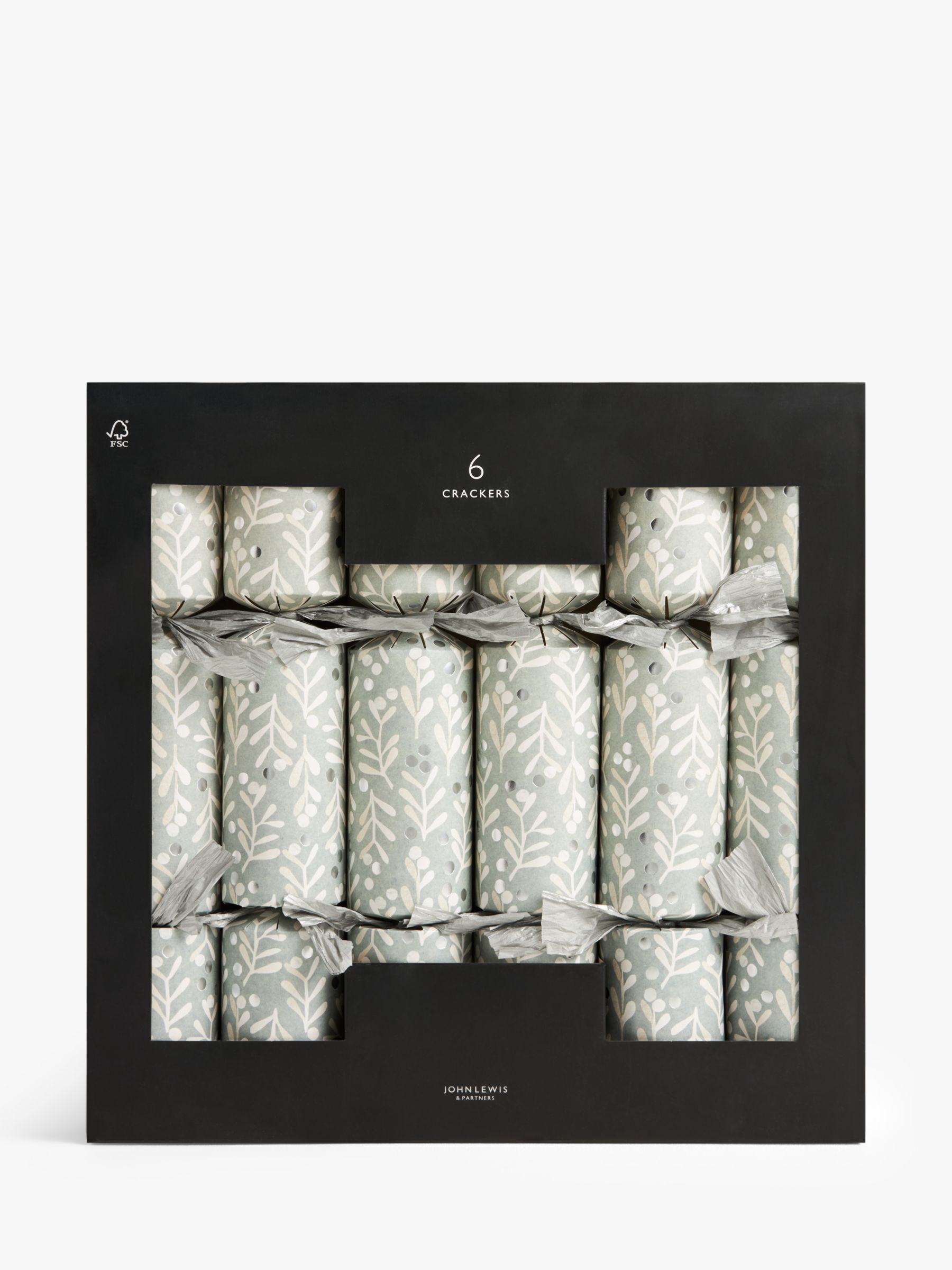 John Lewis Polar Planet Mistletoe Luxury Crackers, Pack of 6, Silver