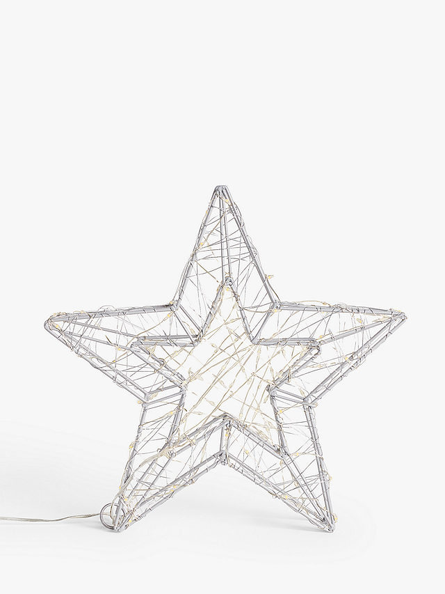 John Lewis 120 LED 3D Star Light, Silver / Pure & Ice White