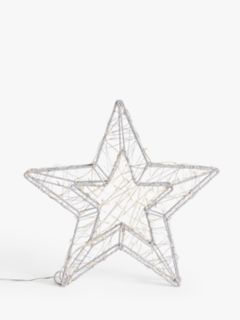 John Lewis 120 LED 3D Star Light, Silver / Pure & Ice White