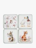 Wrendale Designs Cork-Backed Animal Coasters, Set of 4, White/Multi
