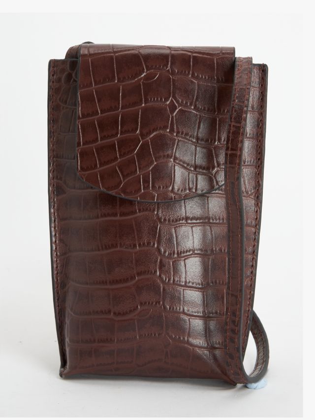 John Lewis Leather Phone Pouch Cross Body Bag Chocolate Croc