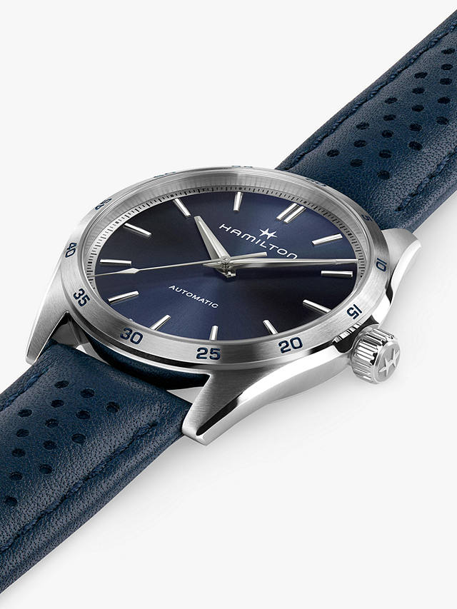 Hamilton H36215640 Unisex Jazzmaster Performer Automatic Leather Strap Watch, Blue
